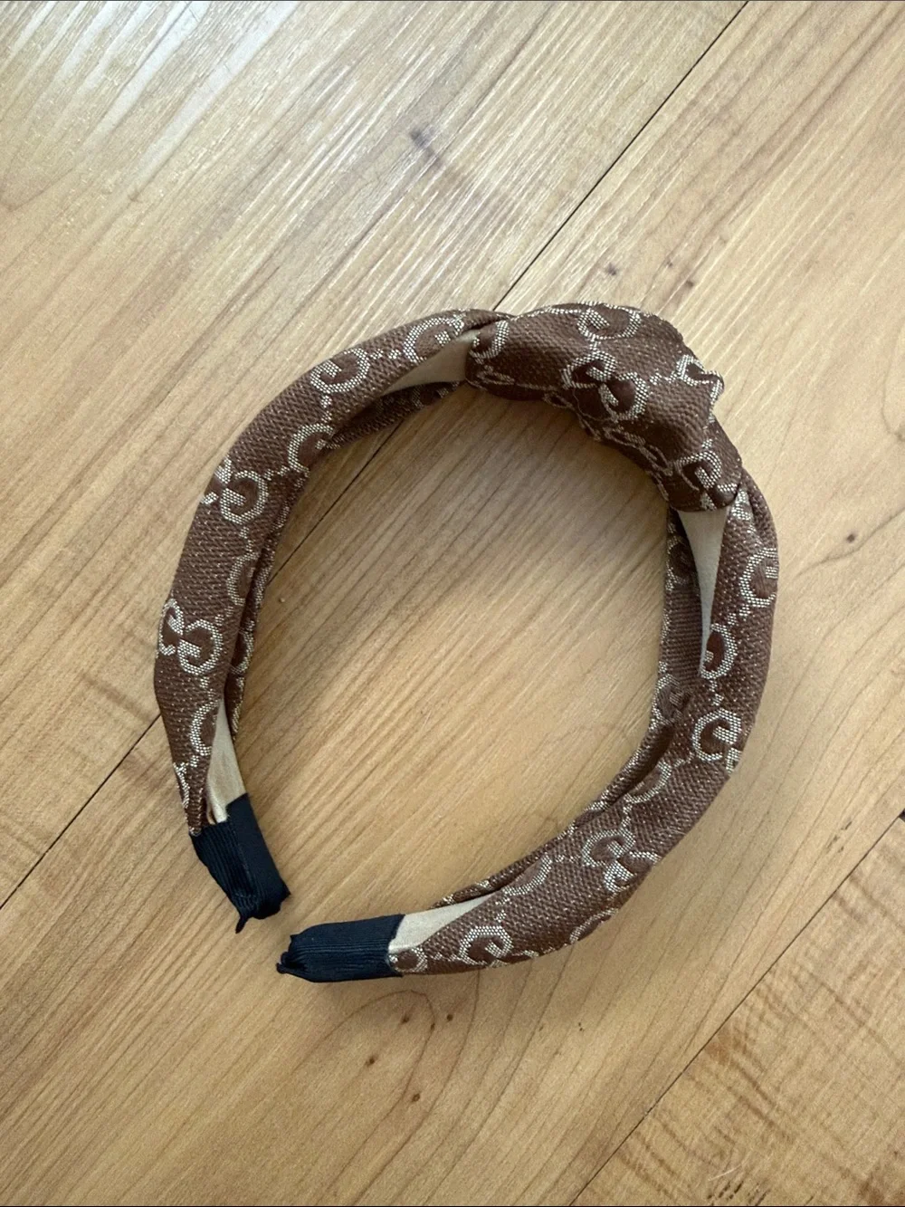 GG Wide Turban Twist Top Brown Canvas Monogram Headband